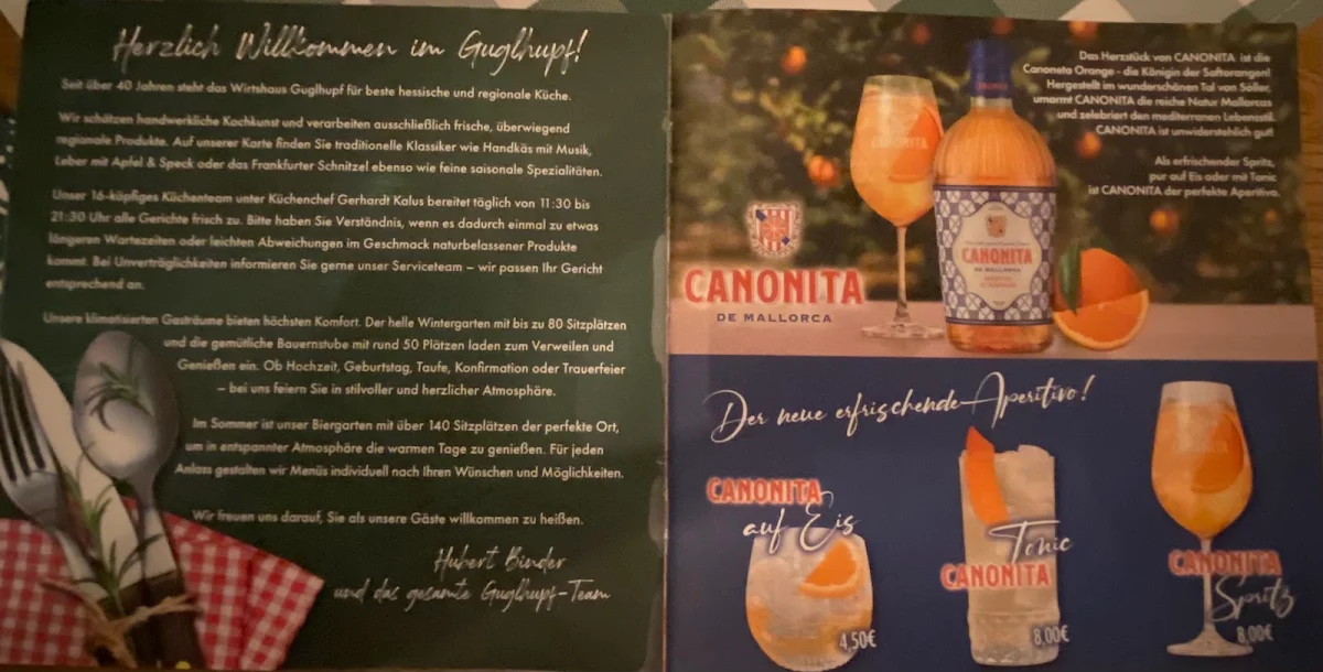 Speisekarte, Wirtshaus Guglhupf