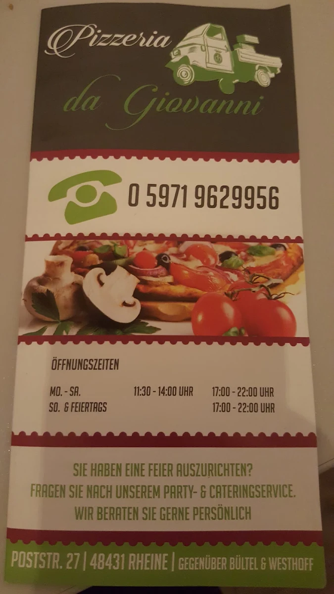 Speisekarte, Pizzeria da Giovanni