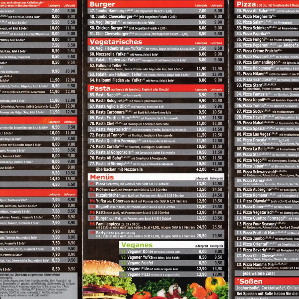 Speisekarte, Ali Baba Pizza und Kebab Haus Emmendingen (neuer Inhaber)
