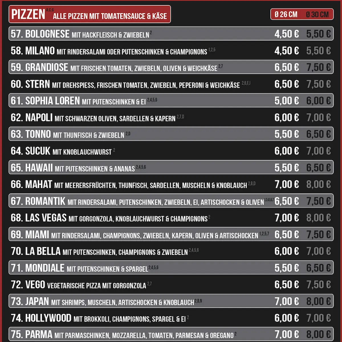 Speisekarte, Ali Baba Pizza und Kebab Haus Emmendingen (neuer Inhaber)