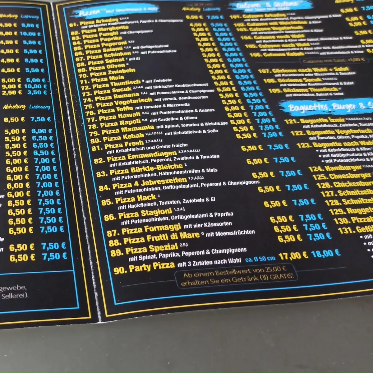 Speisekarte, Ali Baba Pizza und Kebab Haus Emmendingen (neuer Inhaber)