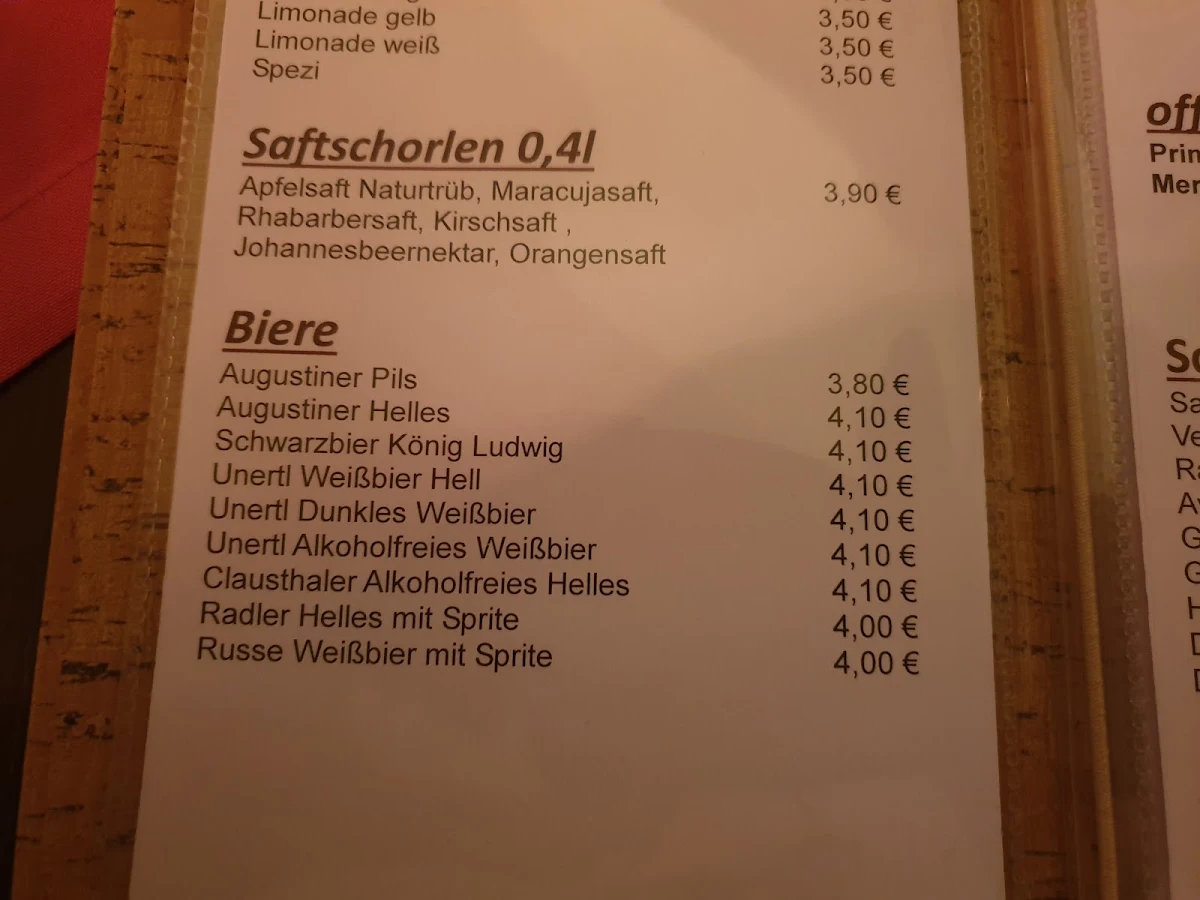 Speisekarte, Restaurant Mamamia
