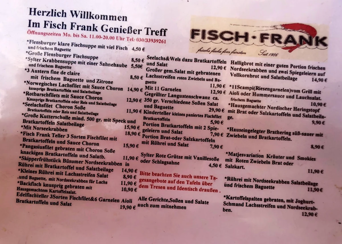 Speisekarte, Fisch Frank