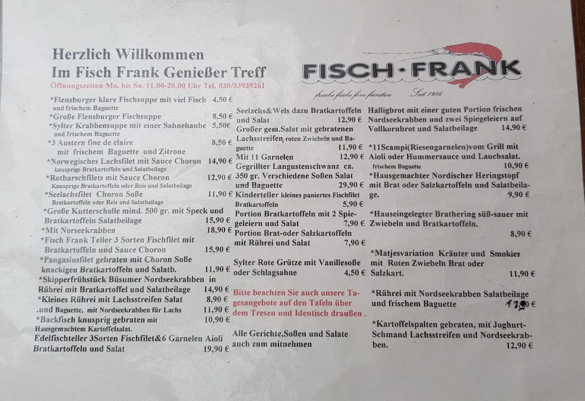 Speisekarte, Fisch Frank