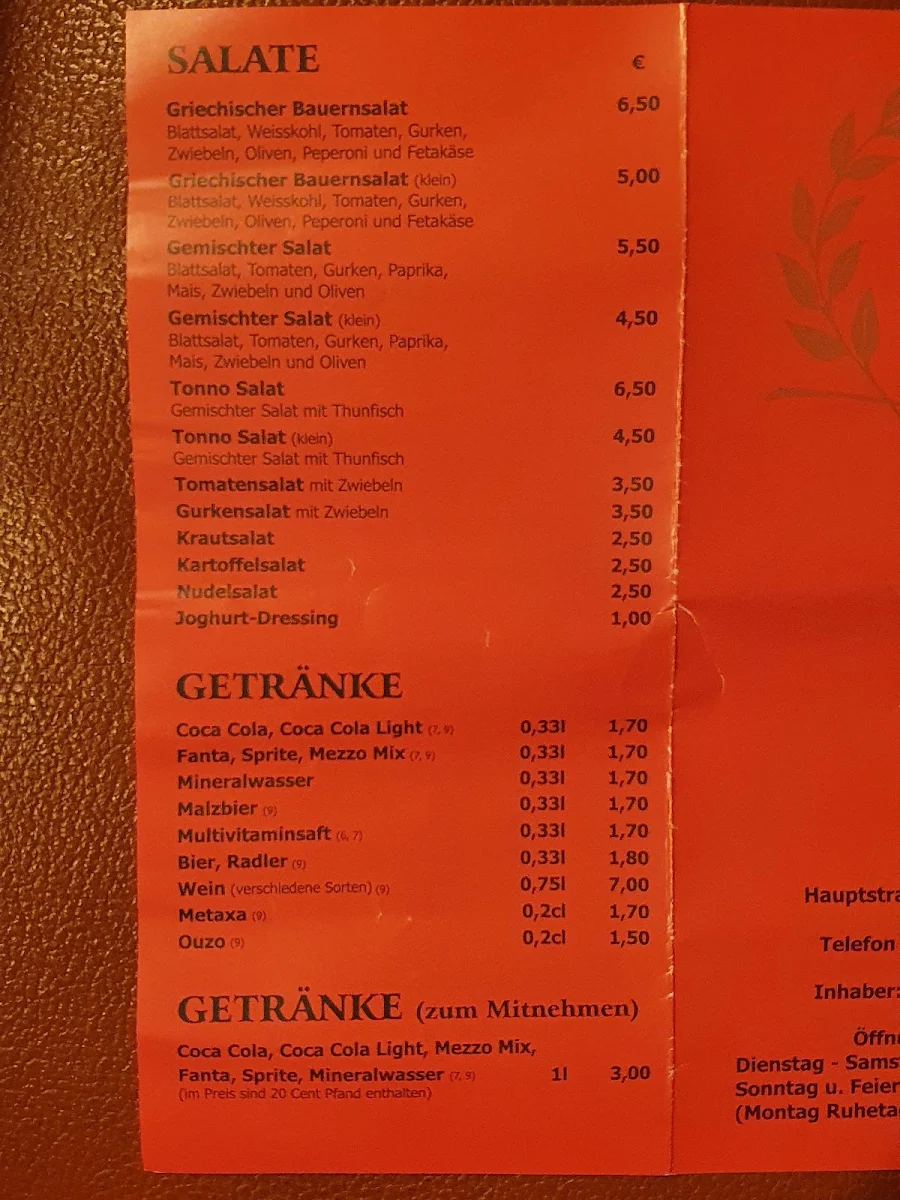 Speisekarte, Akropolis-Grill