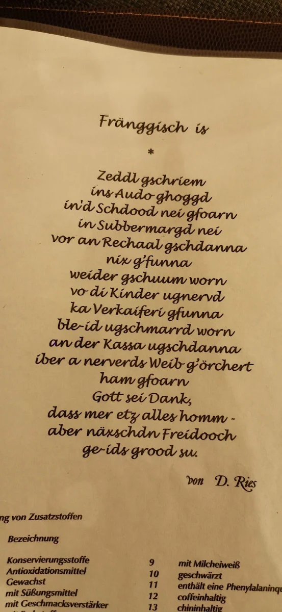 Speisekarte, Schwarzer Bär