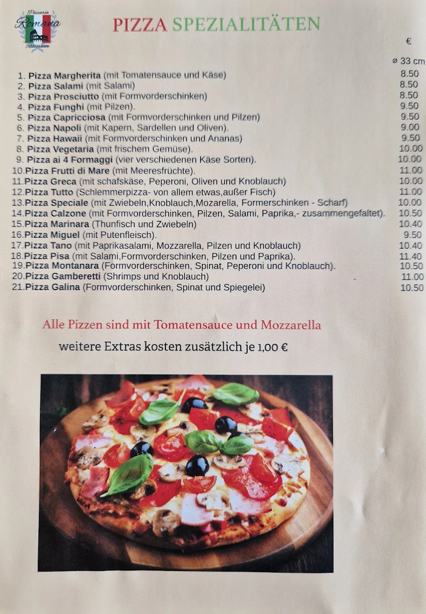 Speisekarte, Ristorante Pizzeria Romana albersweiler