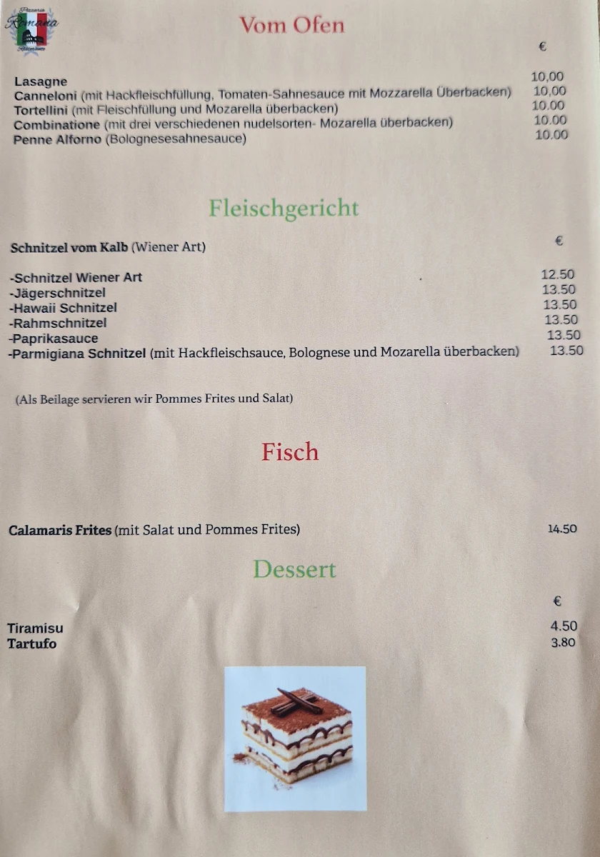 Speisekarte, Ristorante Pizzeria Romana albersweiler