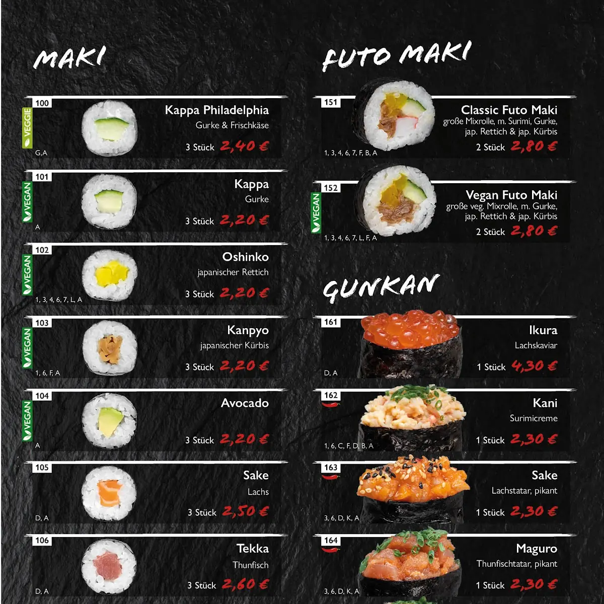 Speisekarte, Sushi Palace Maichingen