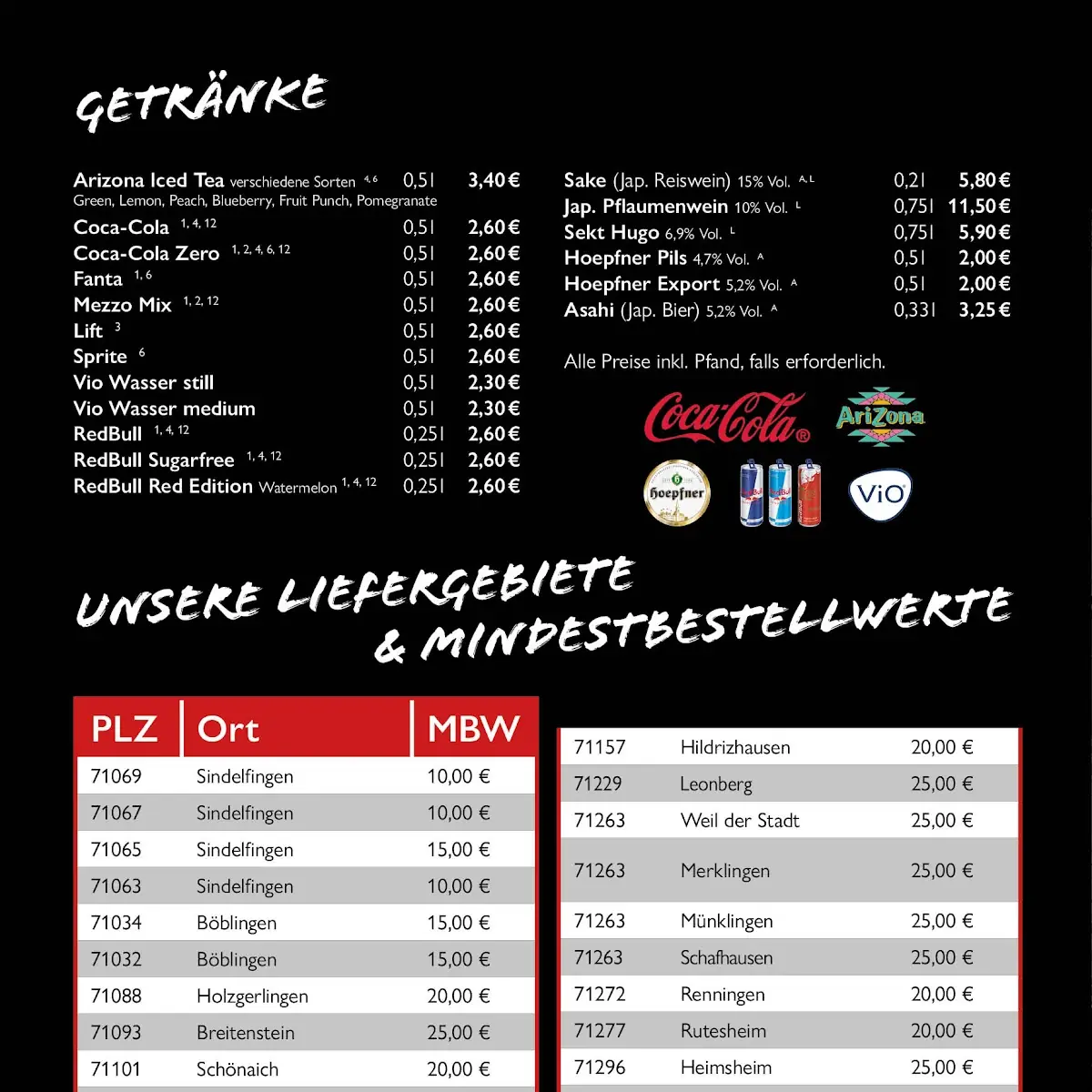 Speisekarte, Sushi Palace Maichingen