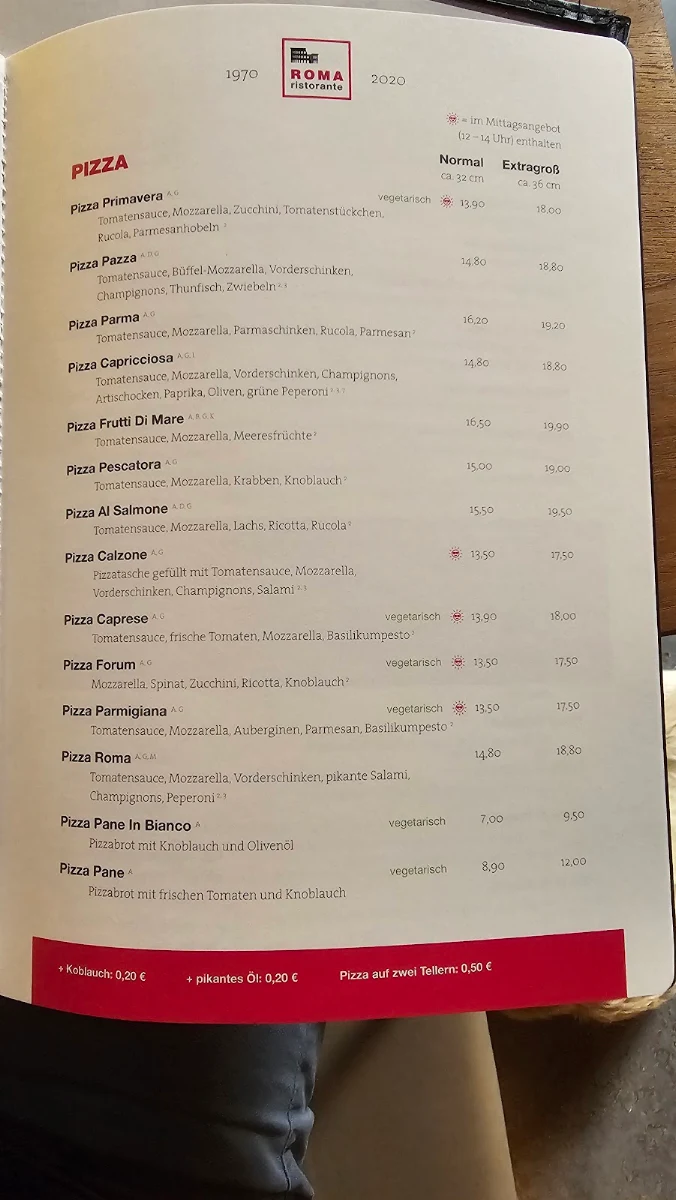 Speisekarte, Ristorante Roma