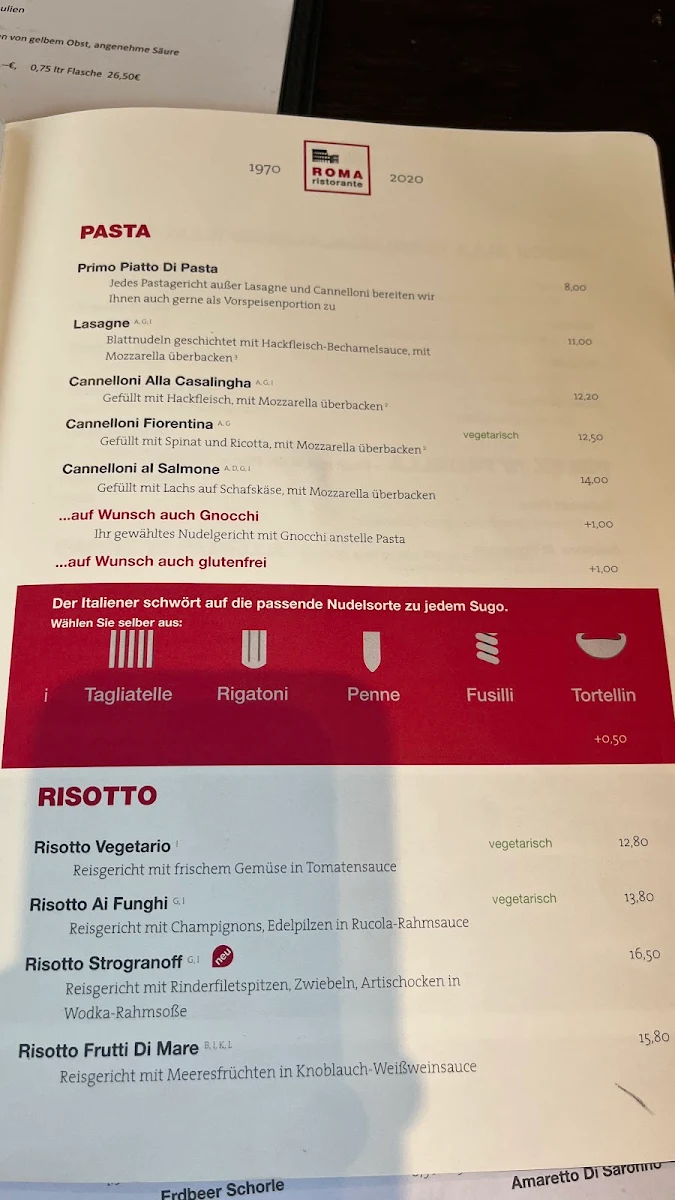 Speisekarte, Ristorante Roma