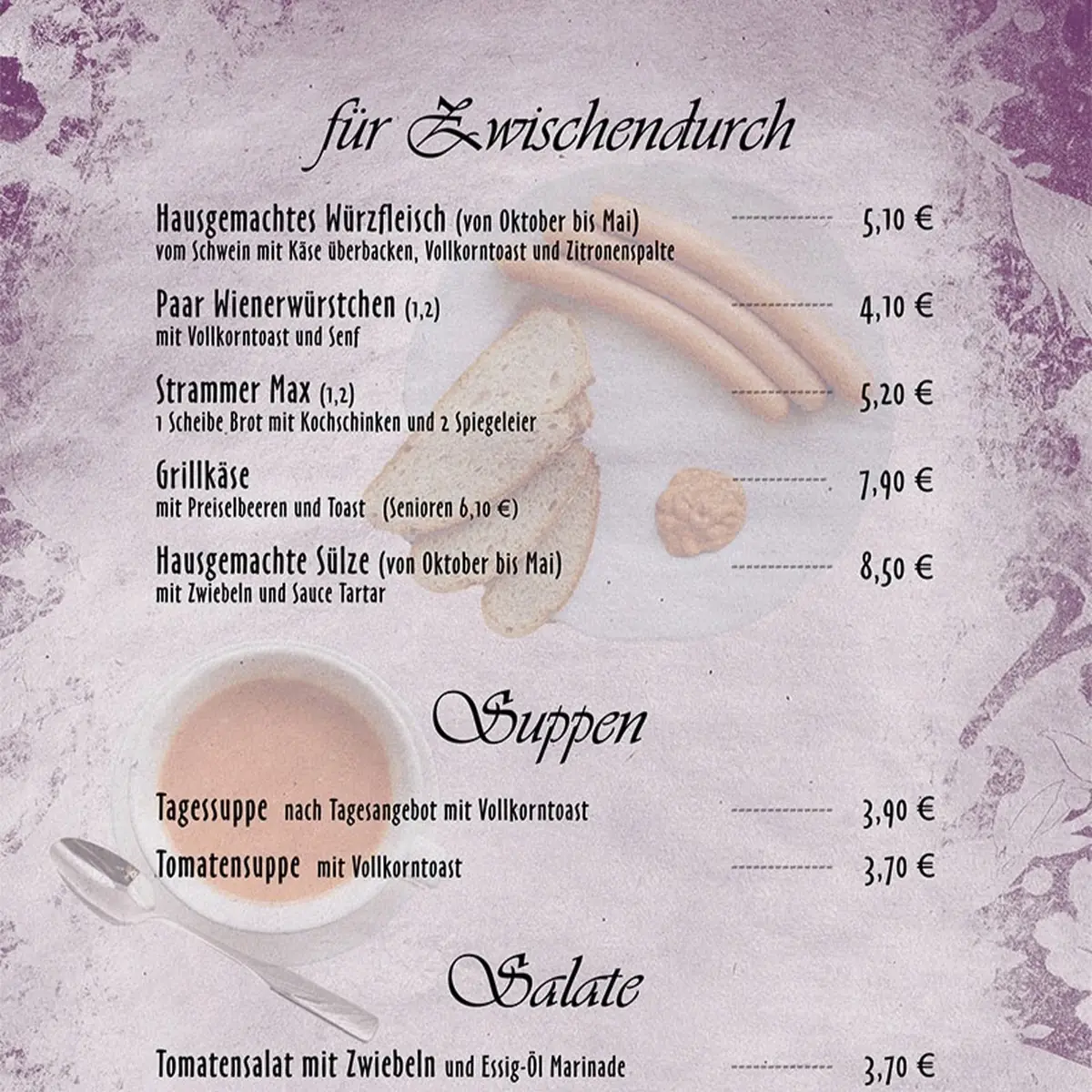 Speisekarte, Gaststätte Bowling-Eck
