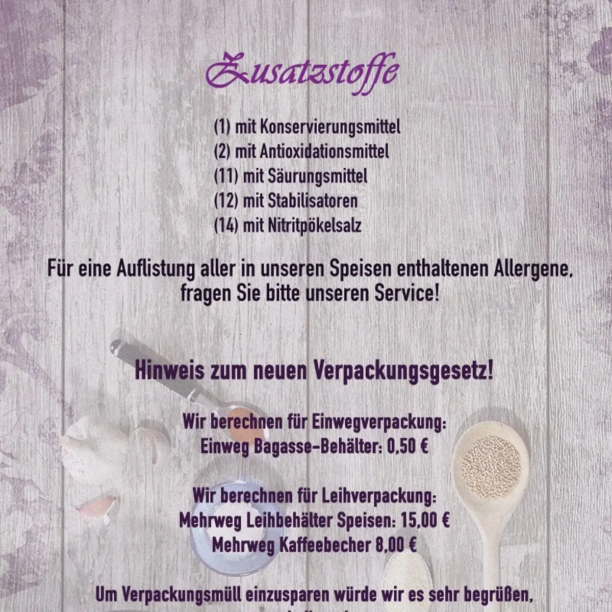 Speisekarte, Gaststätte Bowling-Eck
