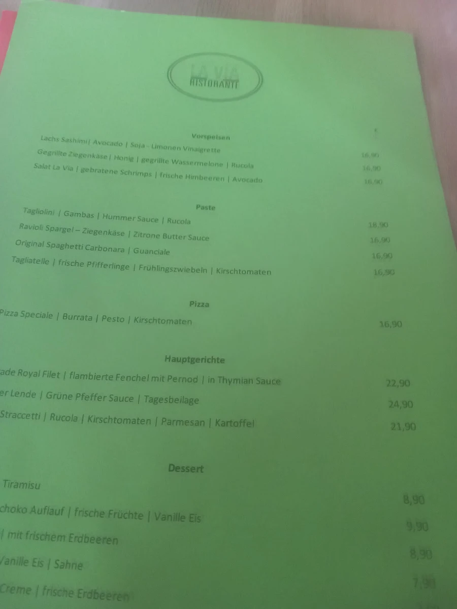 Speisekarte, Ristorante La Via | Pizzeria Pasing