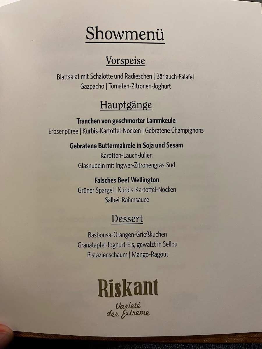 Speisekarte, JOSEPHINE - Restaurant im Krystallpalast Varieté Leipzig