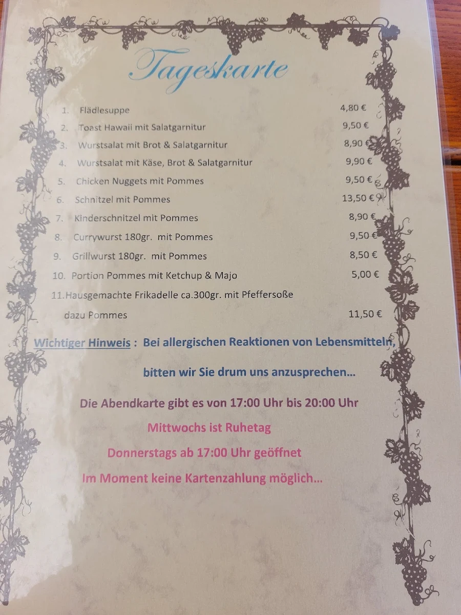 Speisekarte, Restaurant Dreier