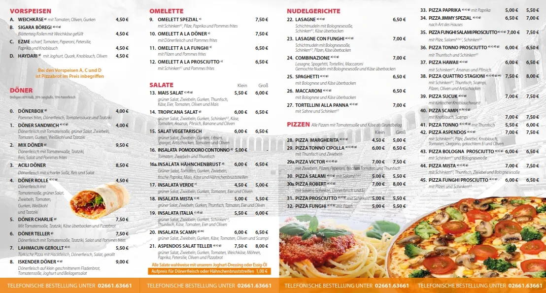 Speisekarte, Pizzeria Kebap-Haus Aspendos