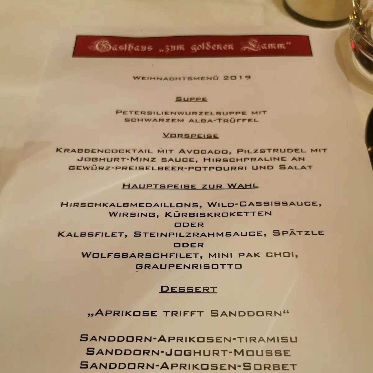 Speisekarte, Zum Goldenen Lamm - Britsch Gaststätten GmbH