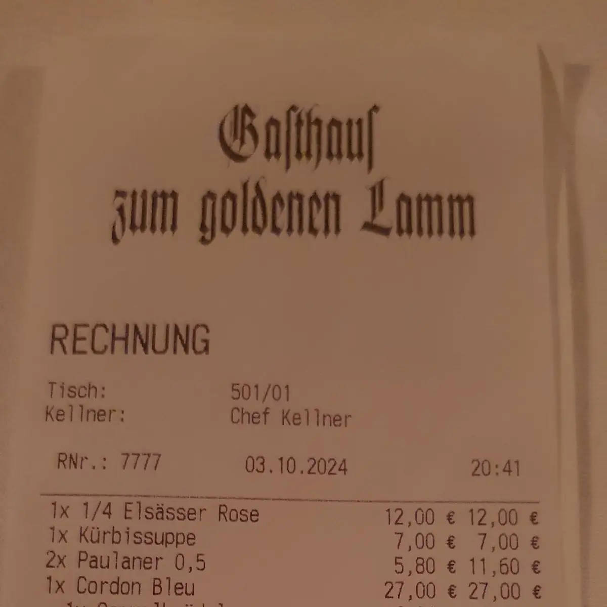 Speisekarte, Zum Goldenen Lamm - Britsch Gaststätten GmbH