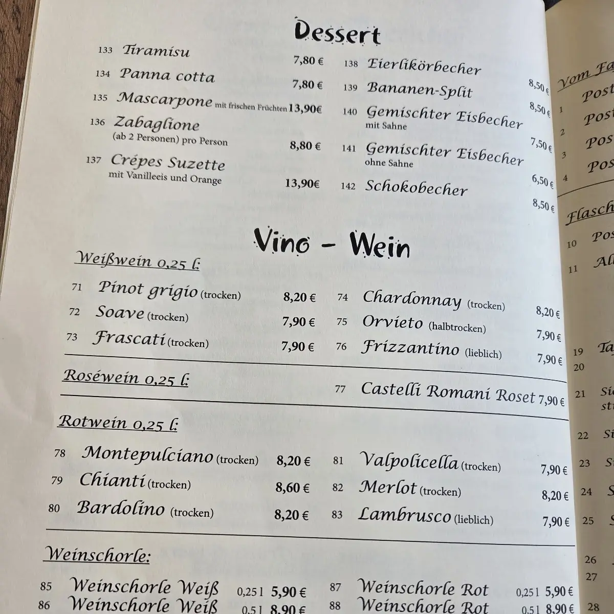 Speisekarte, Restaurant Limone