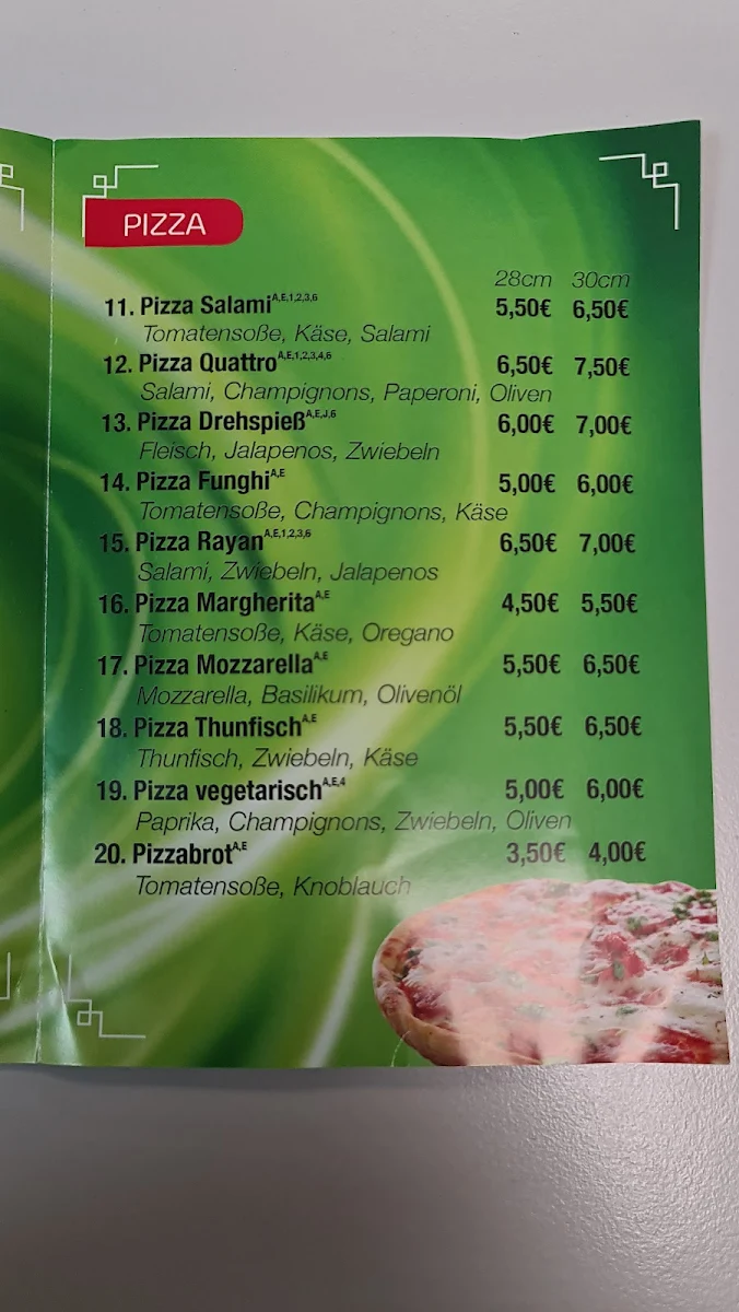 Speisekarte, Rayan Imbiss