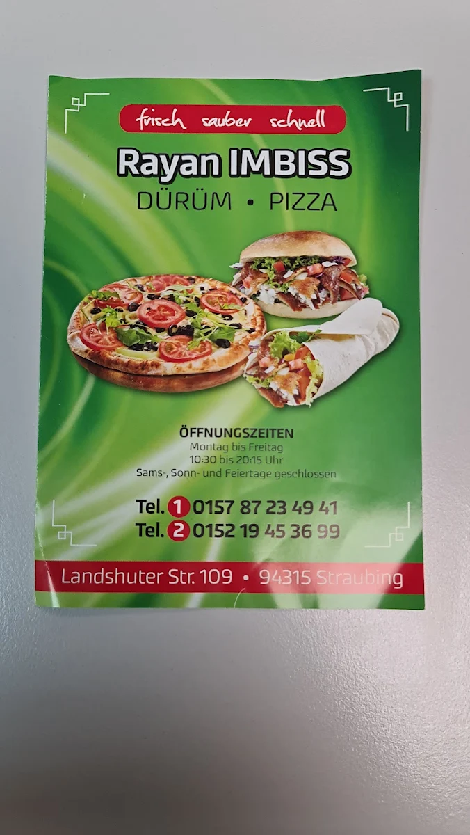 Speisekarte, Rayan Imbiss
