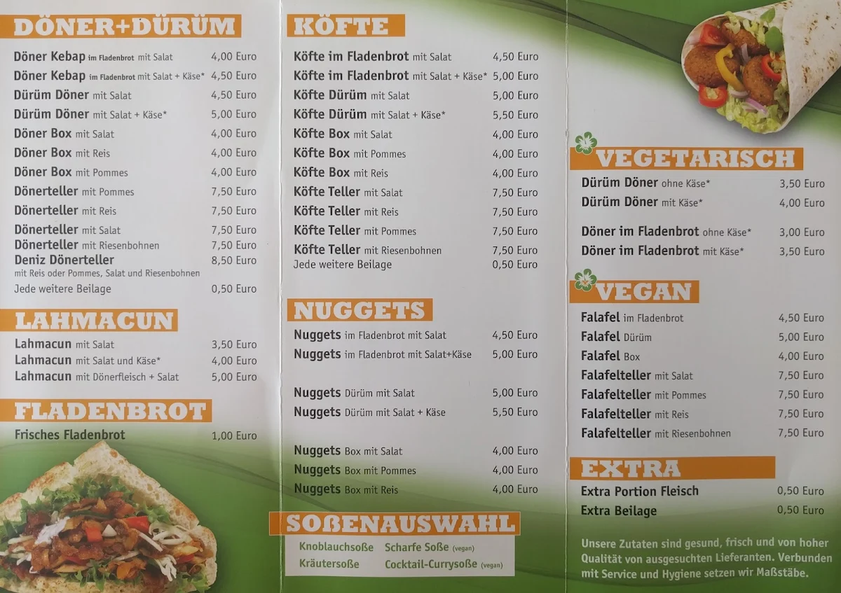 Speisekarte, Deniz Grill Pizza