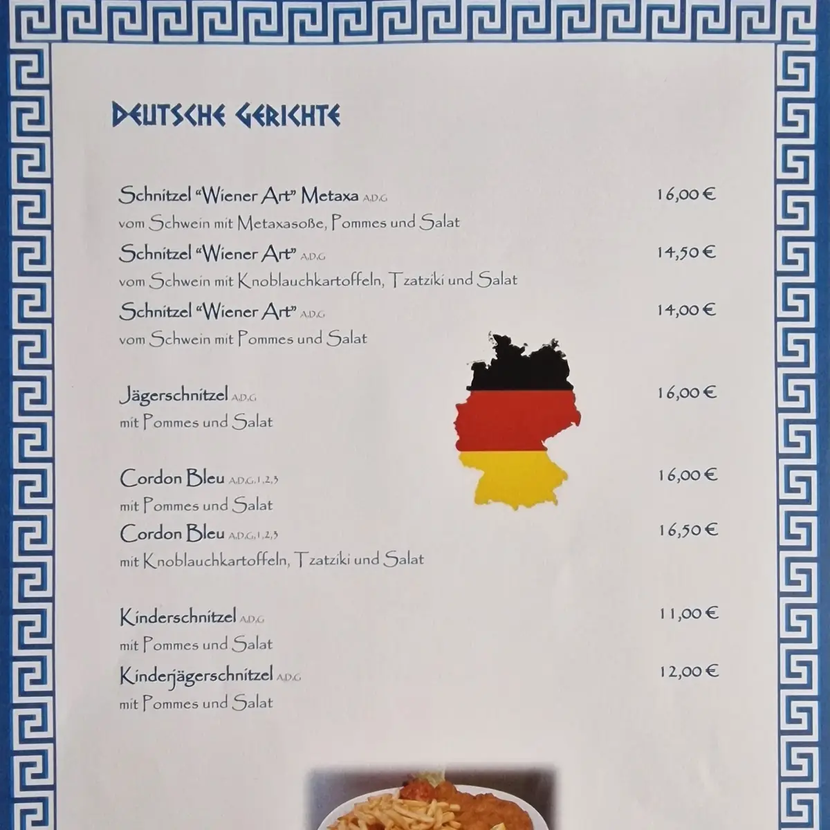 Speisekarte, Griechisches Restaurant Zum Alten Bach