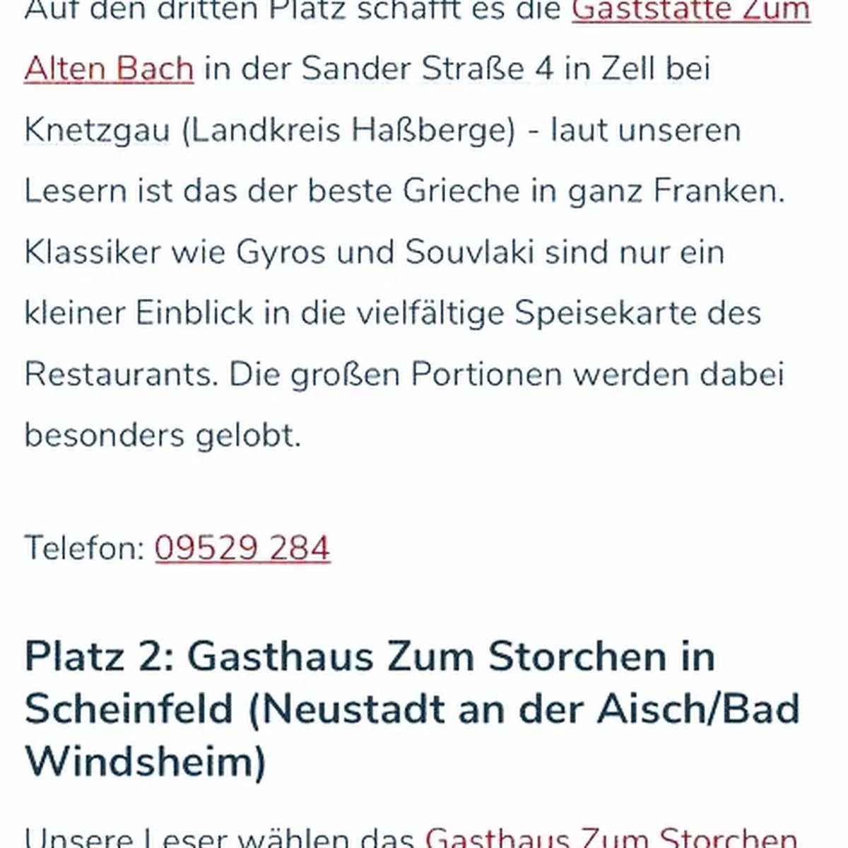Speisekarte, Griechisches Restaurant Zum Alten Bach