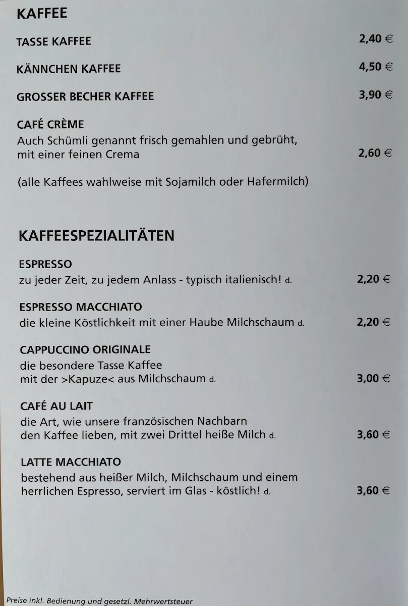 Speisekarte, Molly’s Café