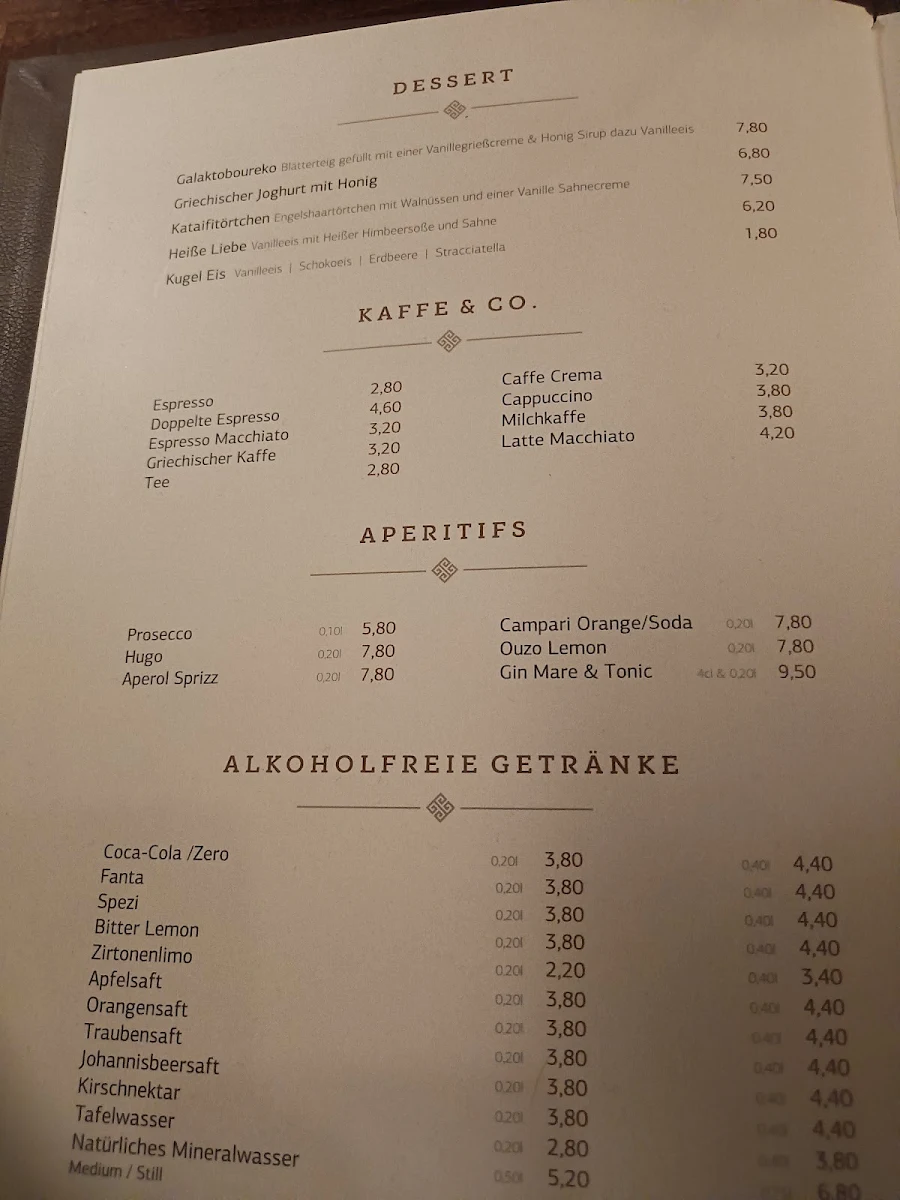 Speisekarte, Restaurant Akropolis