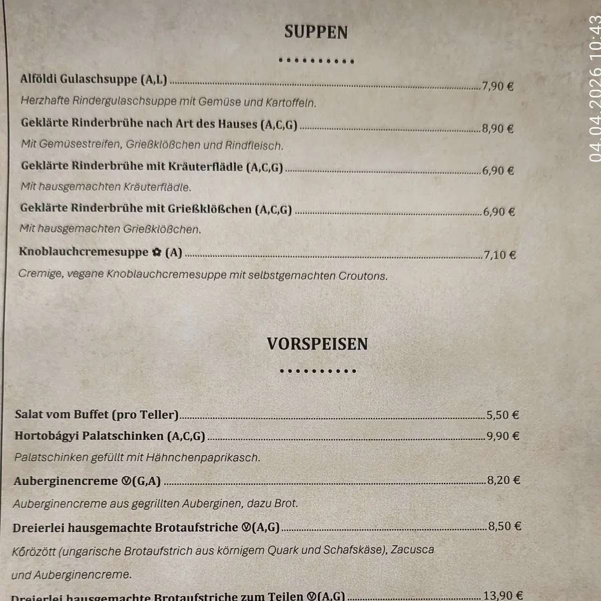 Speisekarte, Brauereigaststätte Riedbach