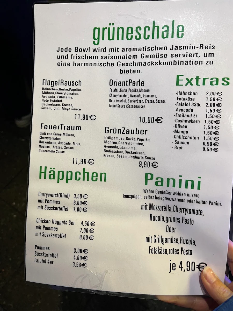 Speisekarte, Grüneschale