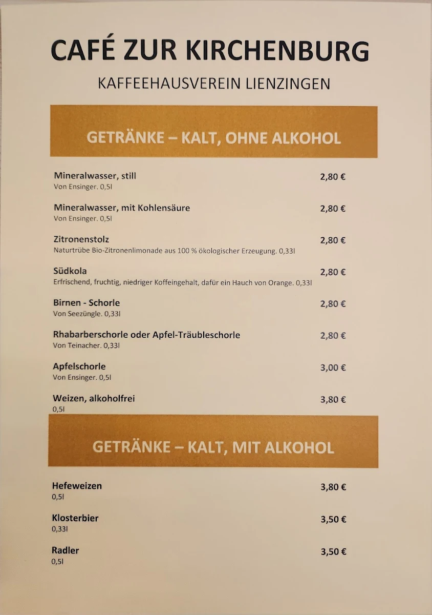 Speisekarte, Café zur Kirchenburg