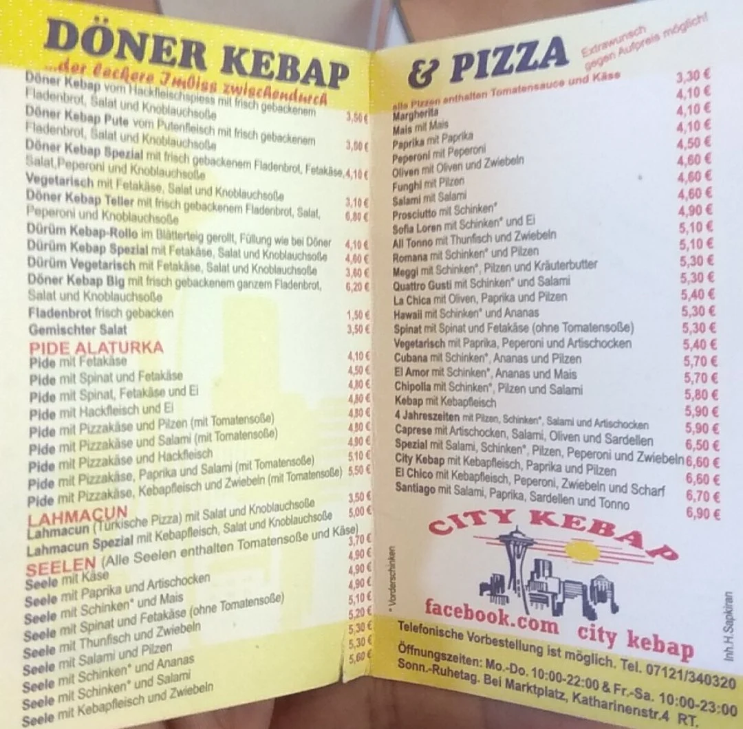 Speisekarte, City Kebap