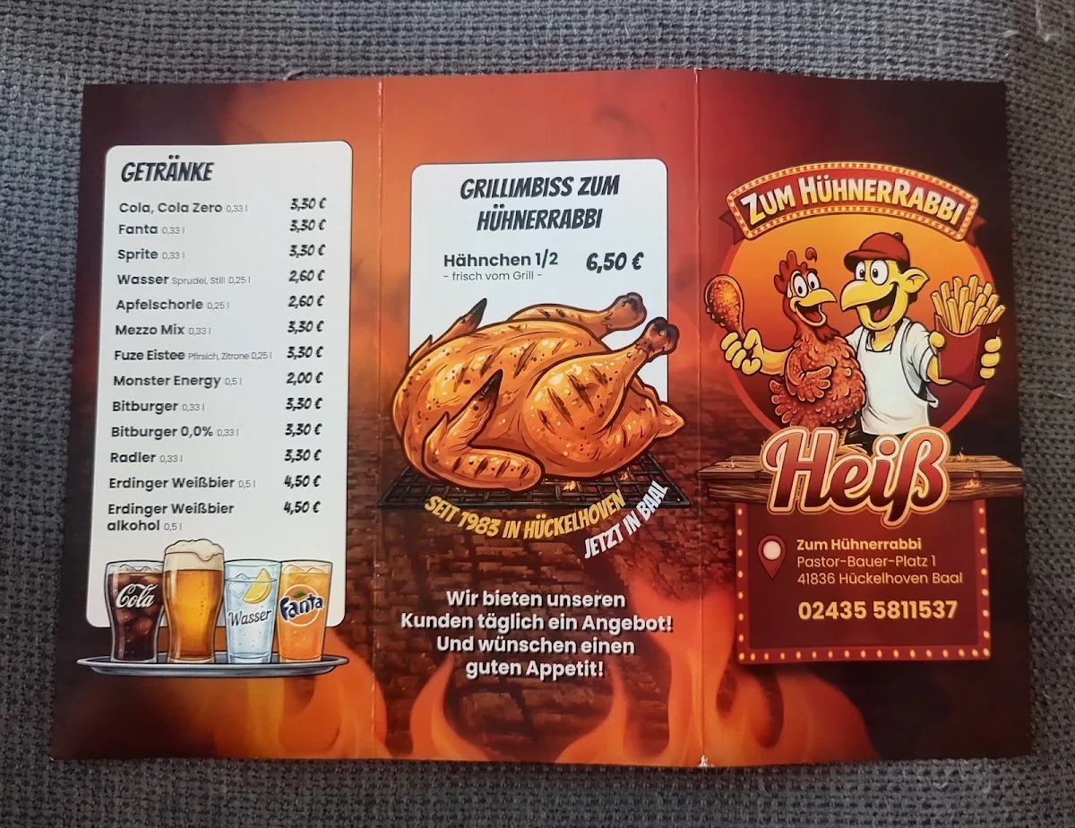 Speisekarte, Gaststätte Zum Hühnerrabbi