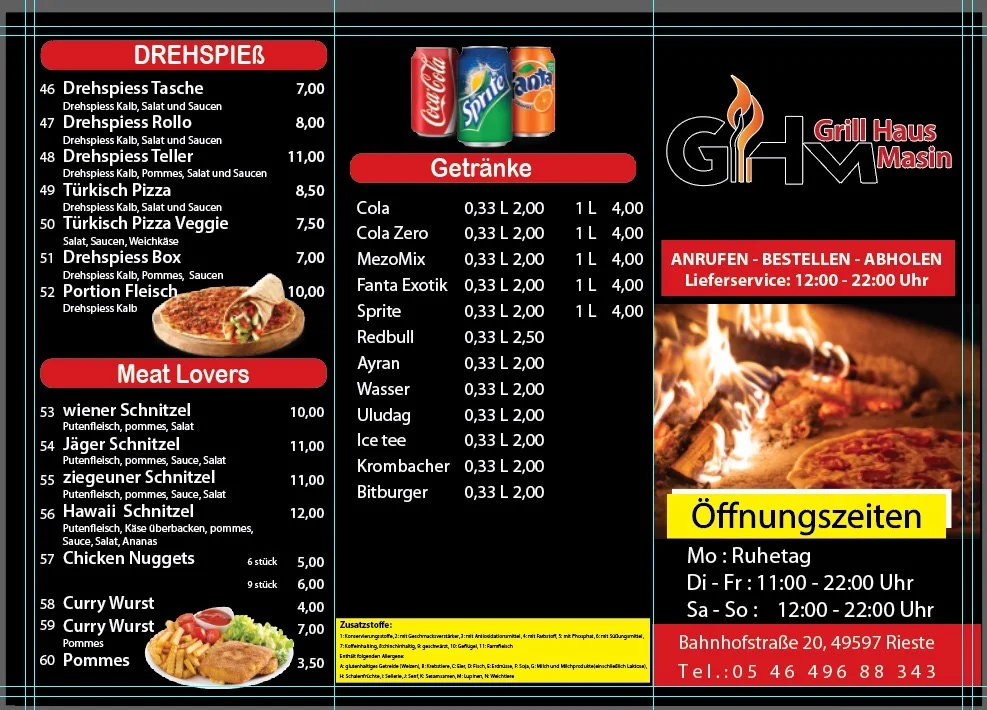 Speisekarte, Grillhaus Masin