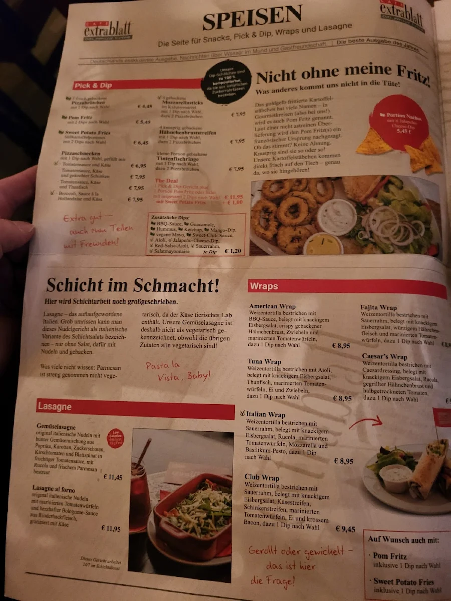 Speisekarte, Cafe Extrablatt Hannover Grupenstraße