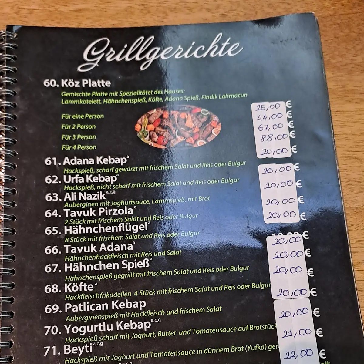 Speisekarte, KÖZ GRİLL HOUSE