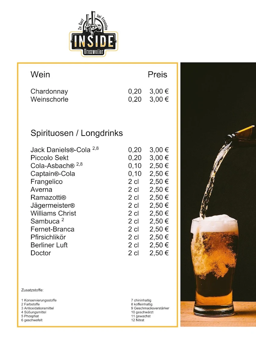 Speisekarte, INSIDE-Urexweiler