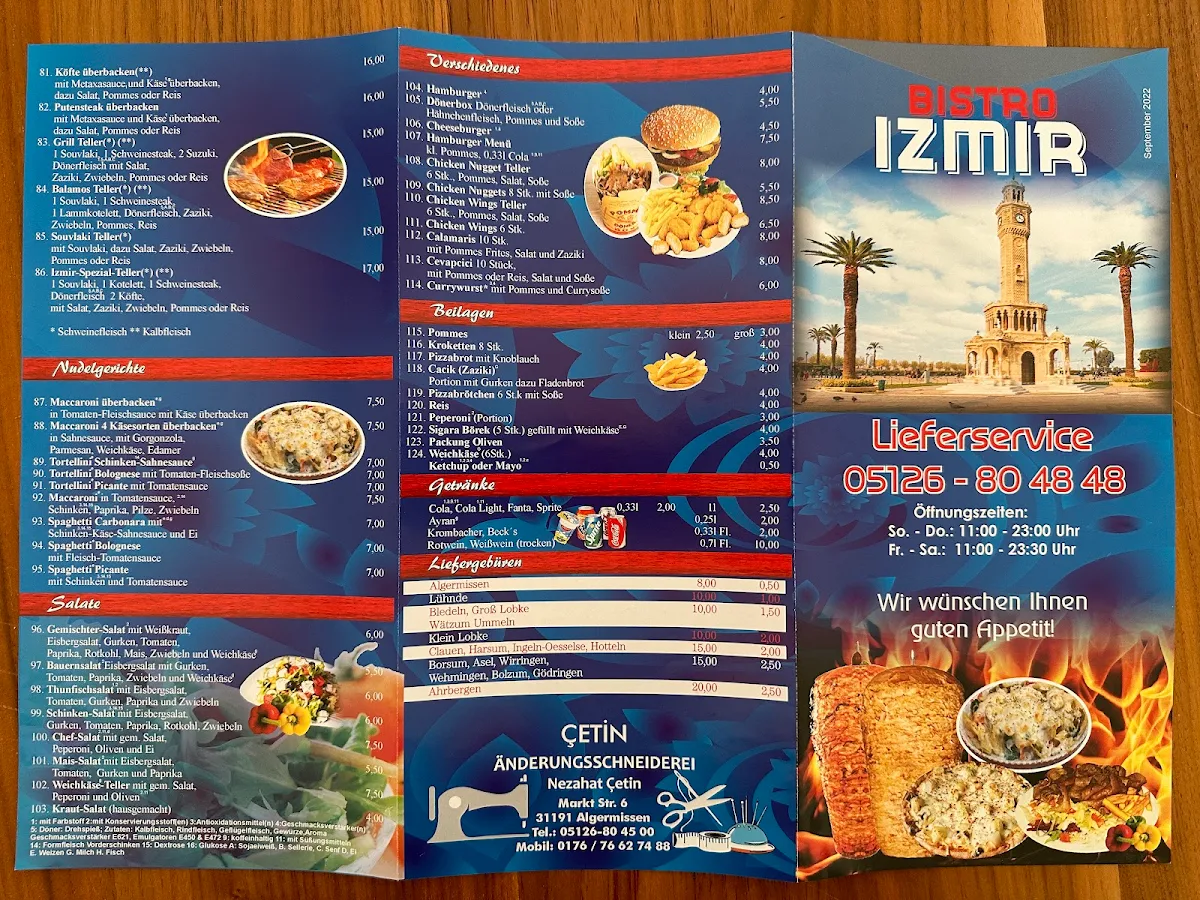 Speisekarte, Bistro Izmir Inh. Yildirim Duygu