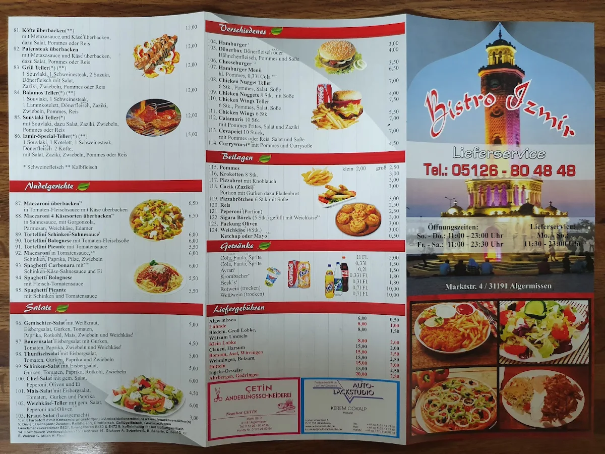 Speisekarte, Bistro Izmir Inh. Yildirim Duygu
