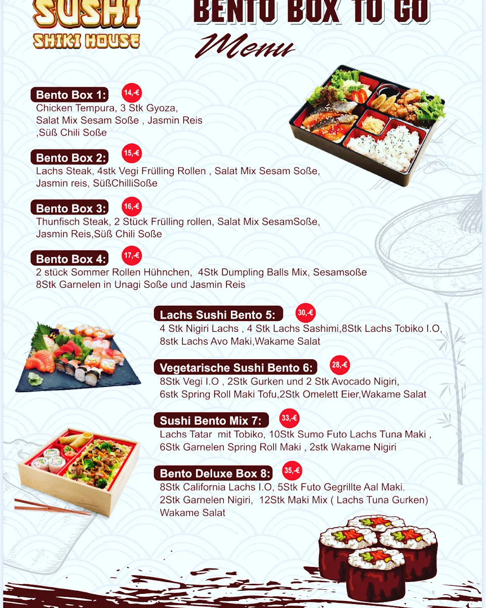 Speisekarte, Sushi Shiki House