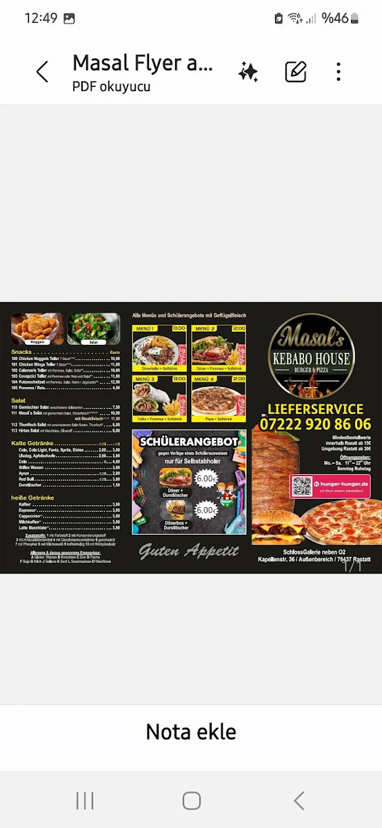 Speisekarte, Masal's KEBABO HOUSE Rastatt