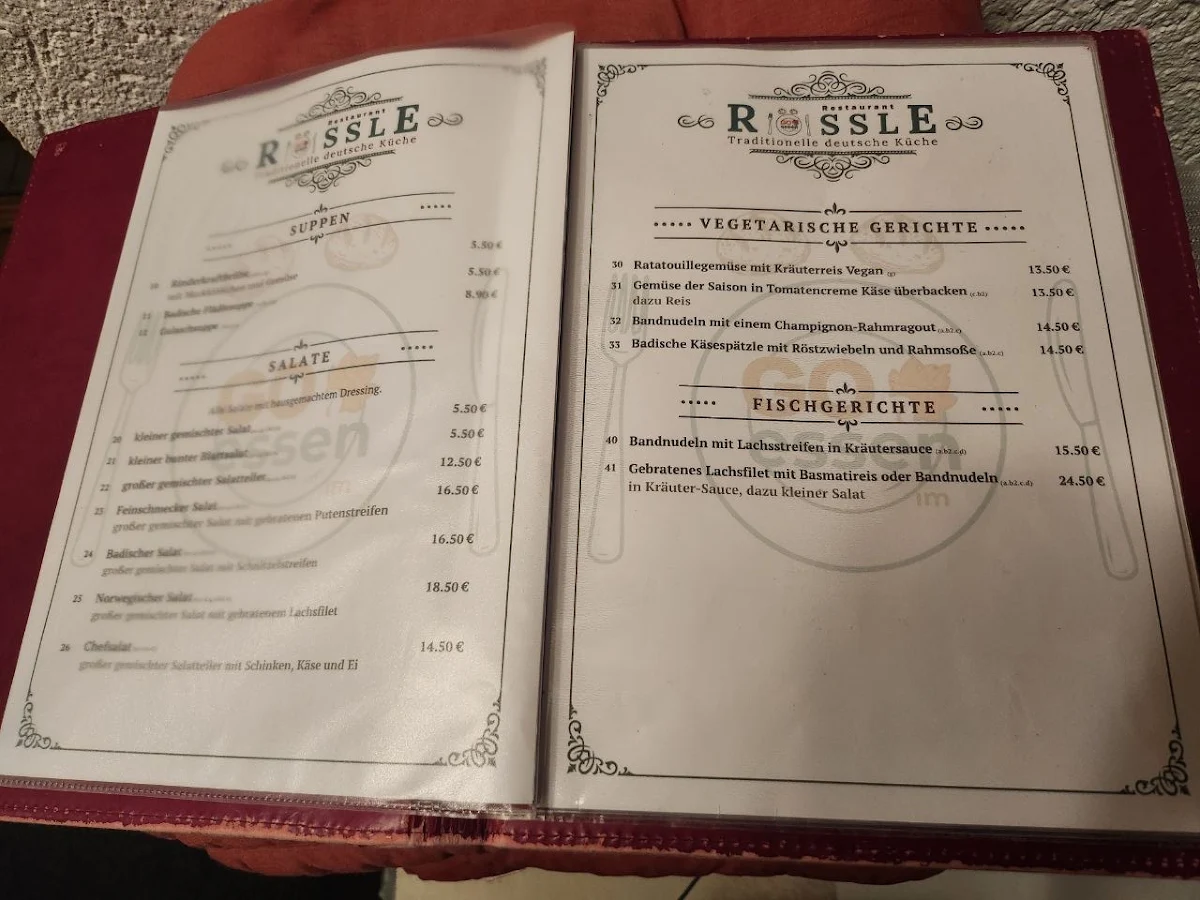 Speisekarte, Restaurant Essen GO im Rössle
