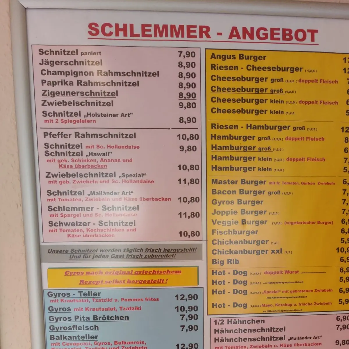 Speisekarte, Schlemmer - Grill