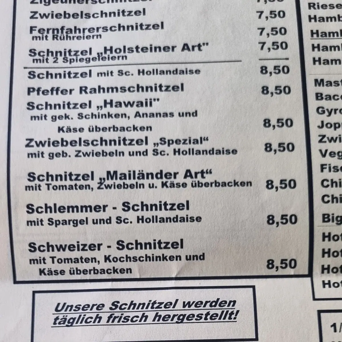 Speisekarte, Schlemmer - Grill