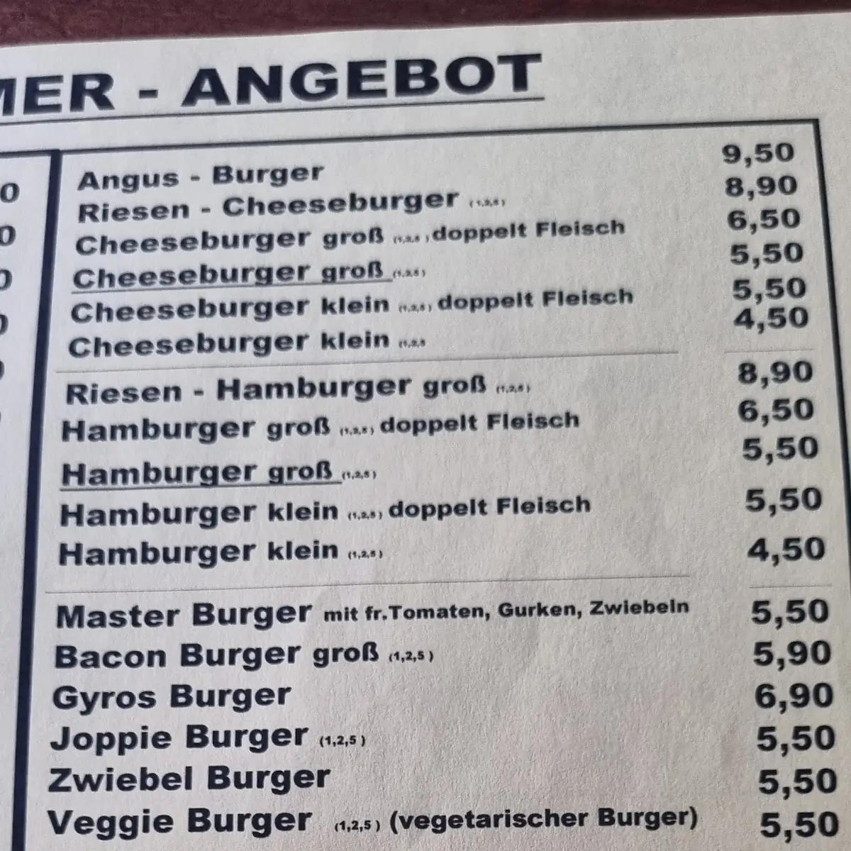 Speisekarte, Schlemmer - Grill