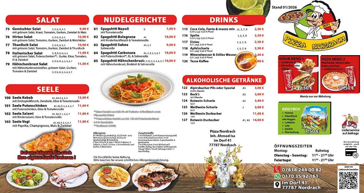 Speisekarte, Pizza Nordrach